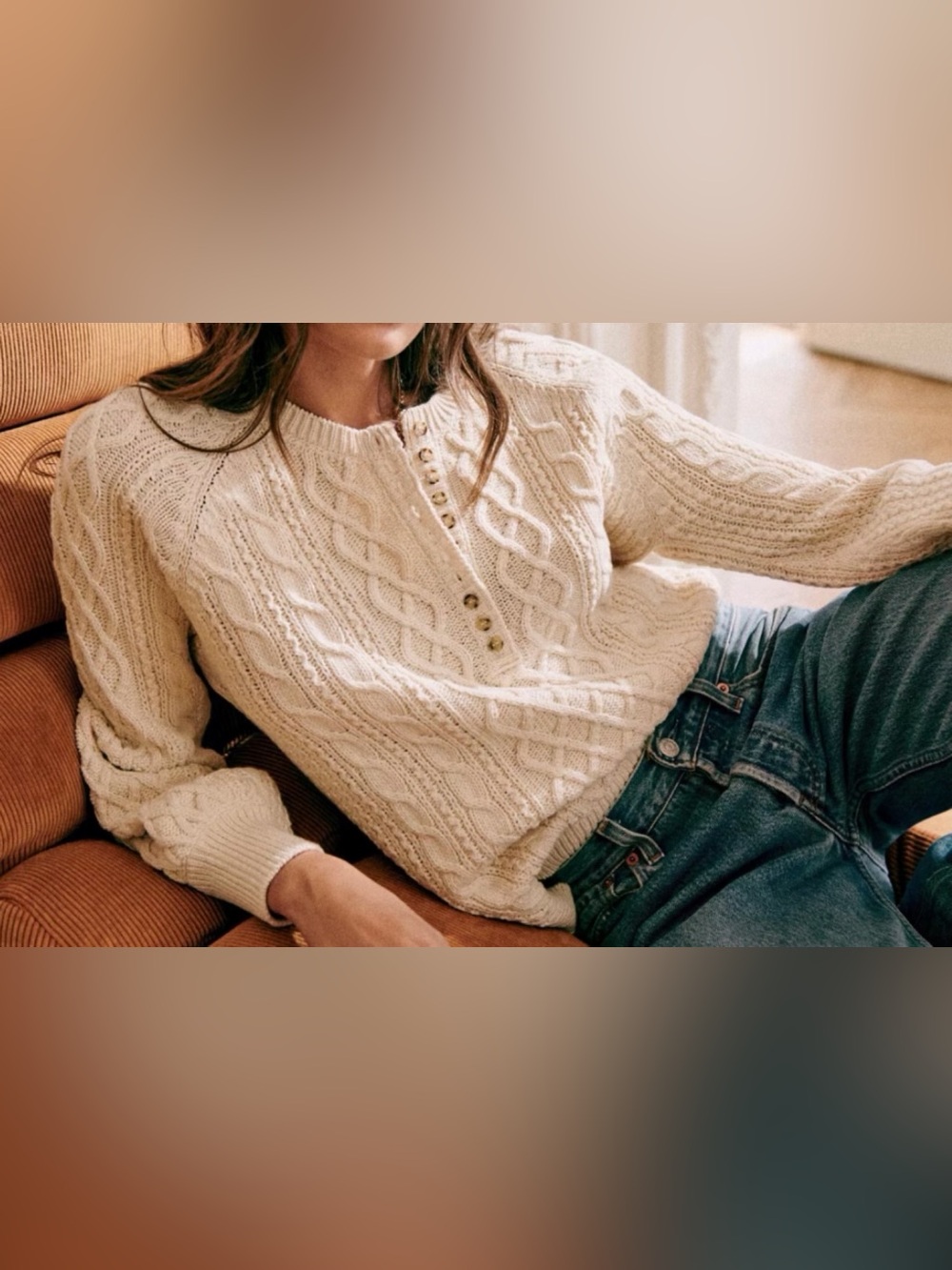 Sezane Cream Cable Henley Pullover